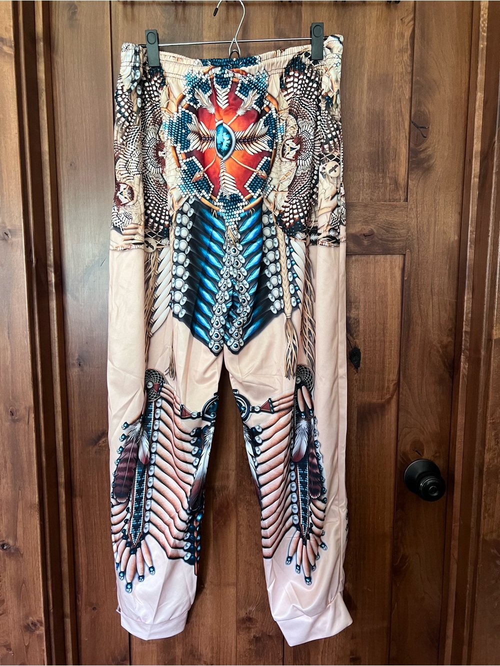 Native Tribal Ivory Graphic Print Wide-Leg Pants